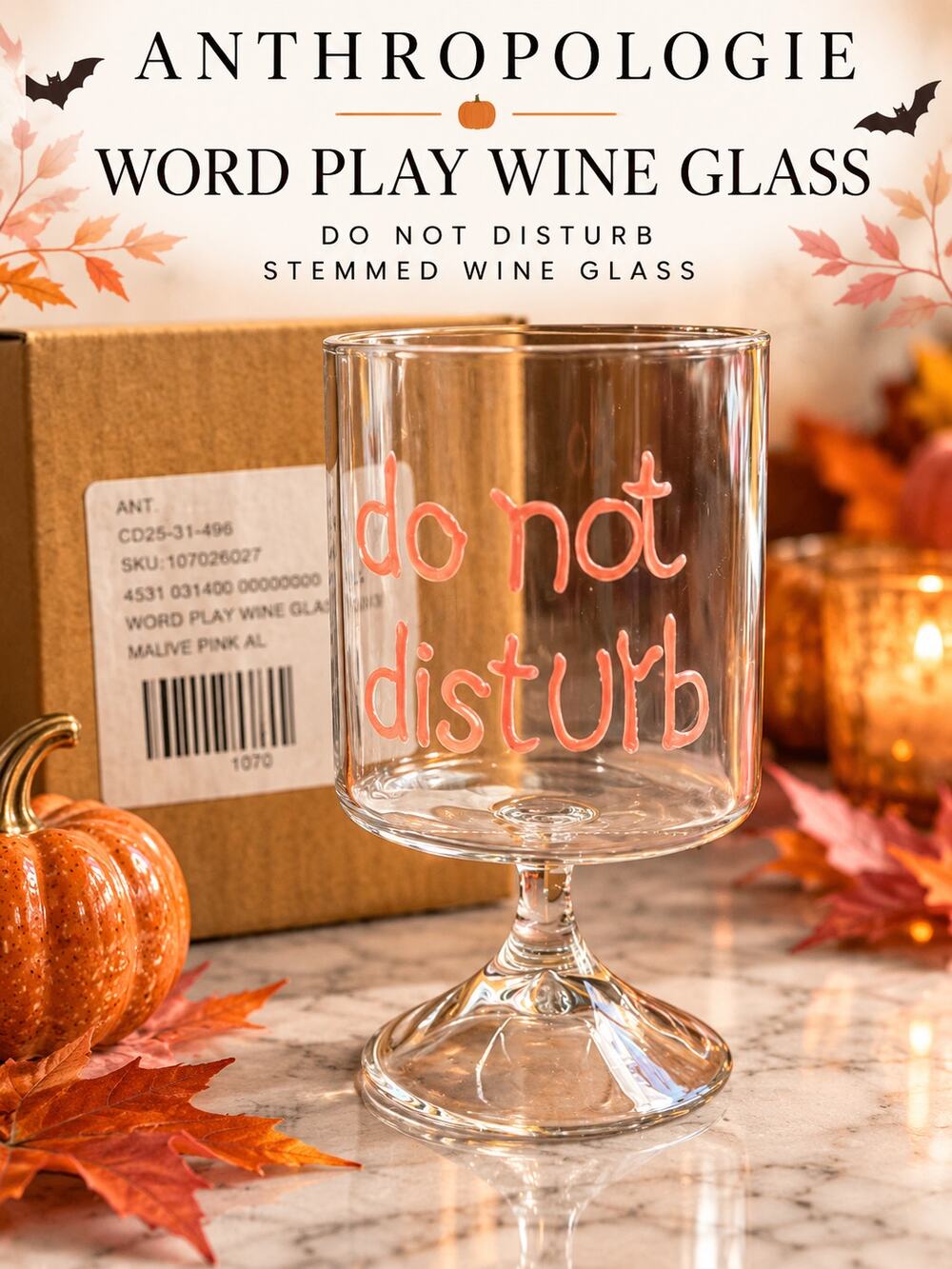 Anthropologie Word Play Wine Glass - Do Not Distrub NIB